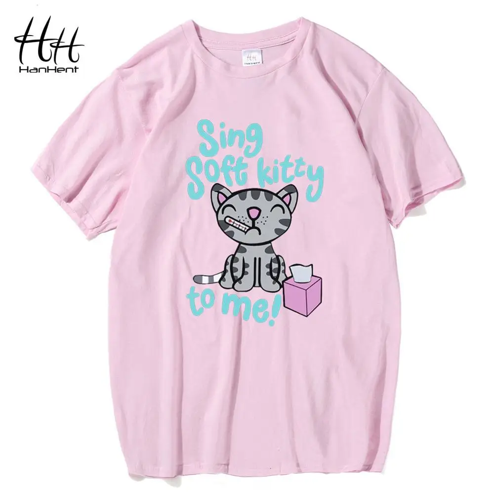 HanHent модные футболки, мягкие Забавные футболки с Китти, мужские футболки из хлопка с теорией Большого взрыва, Футболки унисекс для влюбленных, Лидер продаж TA0514 - Цвет: Розовый