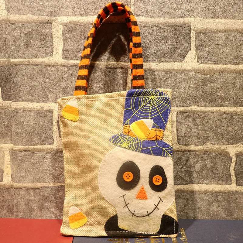 Halloween Decoration Linen Carrier Bag Halloween Party Gift Children Pumpkin Witch Black Cat White Ghost Candy Bag Decor