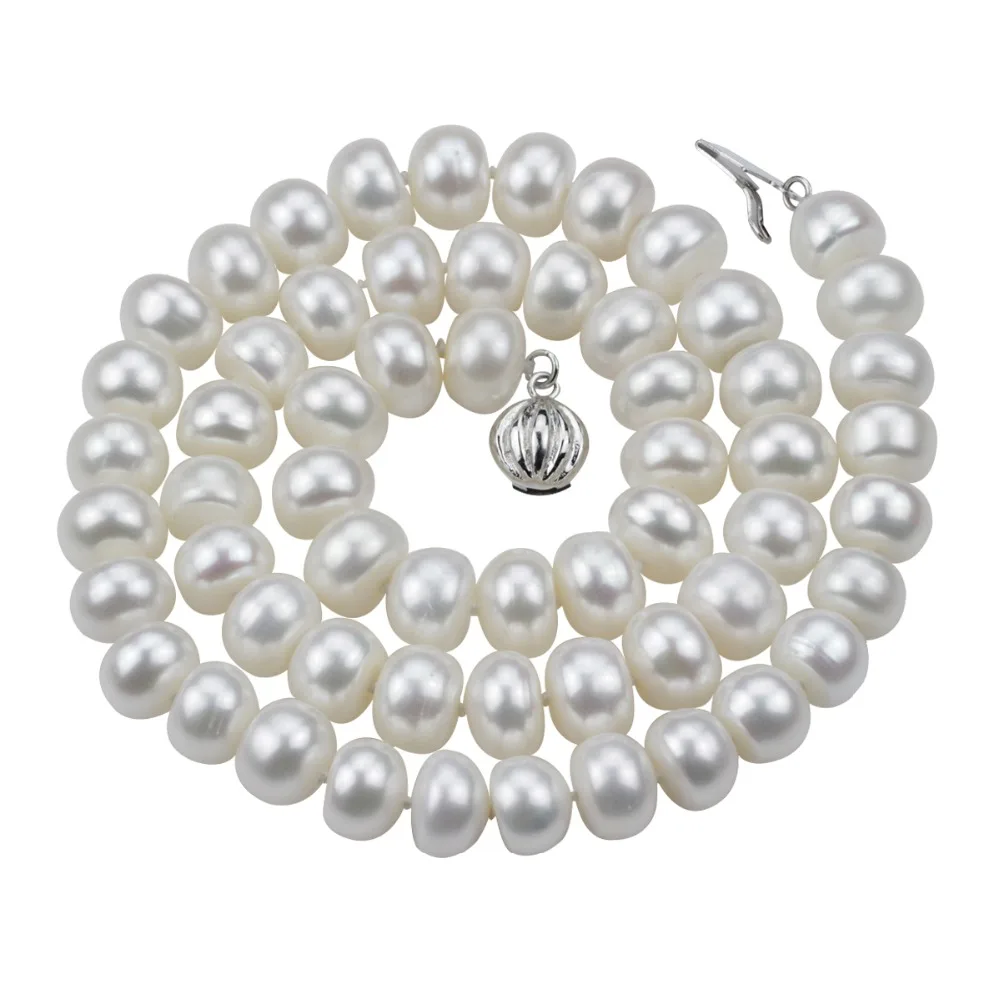 

SNH 8-9MM button AAA 100% real freshwater pearl necklace white color 925 silver clasp