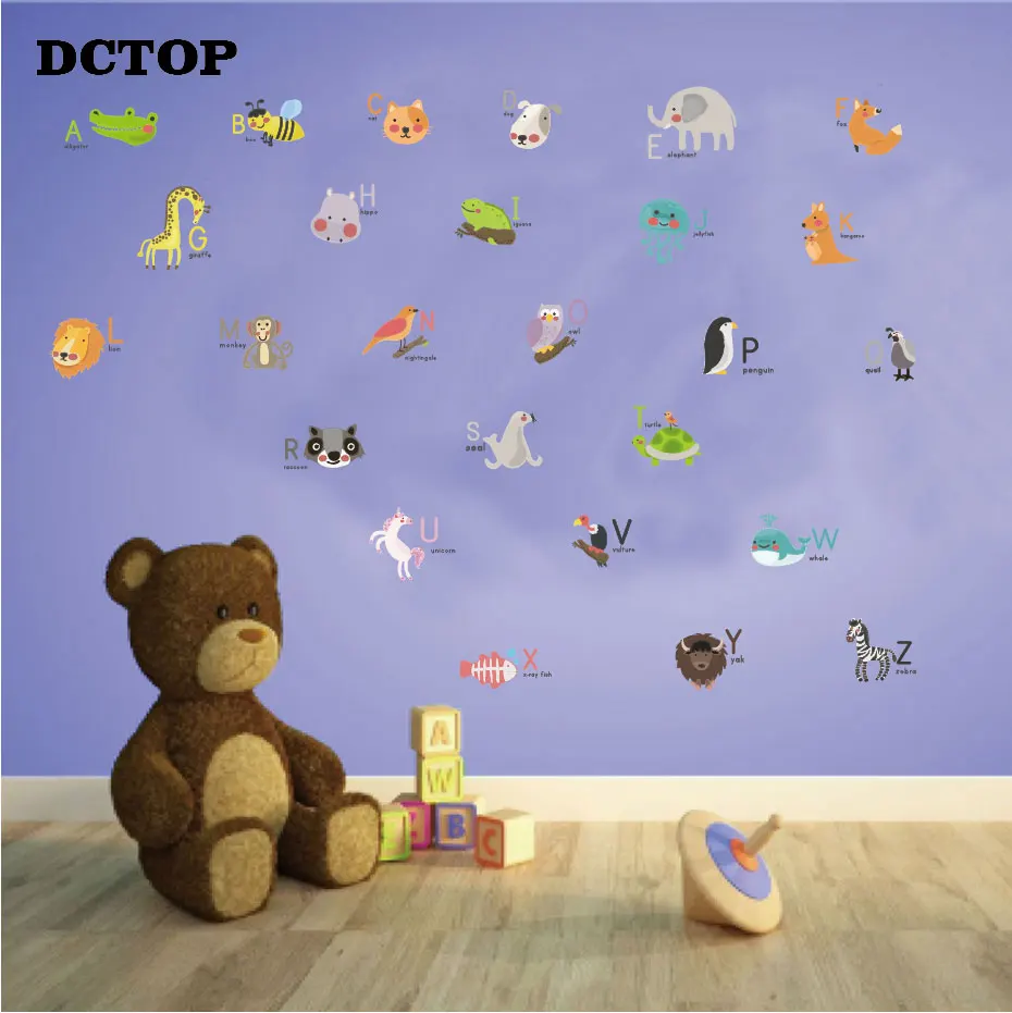 Cartoon Lovely Animal Letter ABC Wall Sticker for Kid Children's alphabet Decal Wall Art Nursery Baby Room Home Decorative Mural (1)