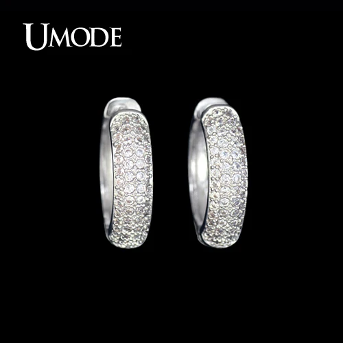 font b UMODE b font Rhodium plated Cheap Female Brincos Paved Tiny AAA CZ Stones