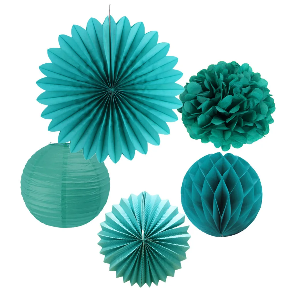 5pcs Teal Wedding Paper Decoration Set Tissue Pape...