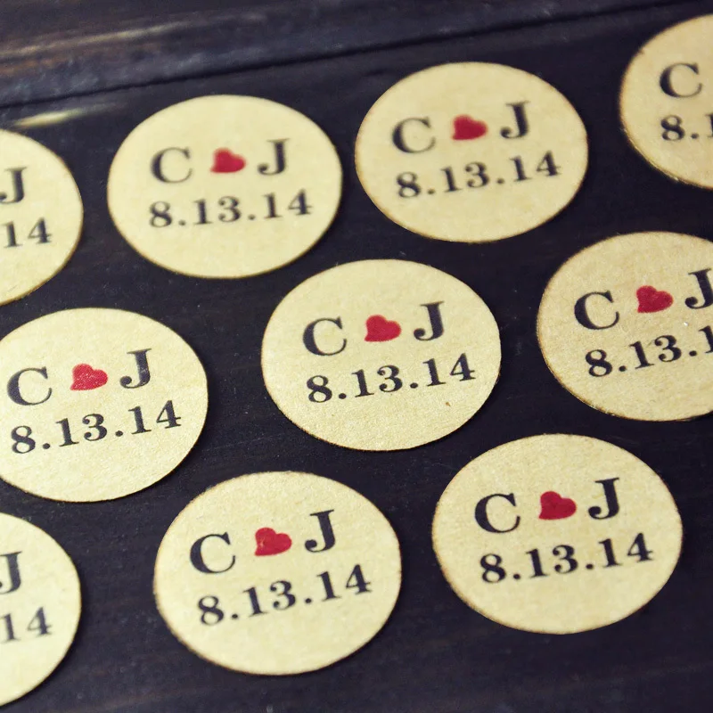 Personalized Wedding Stickers Envelope Seals 100 Brown Kraft Envelope Labels custom initials and