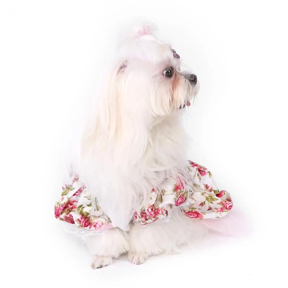 Роскошное Свадебное платье с цветком в форме сердца для домашних животных, свадебное платье с искусственным жемчугом, юбка, одежда для собак, платья для вечеринок