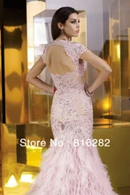 Maßgeschneiderte Rosa Kristall Perlen Sweep Zug Mermaid Luxus Abendkleid Schatz Open Back Spitze Partei Abendkleid