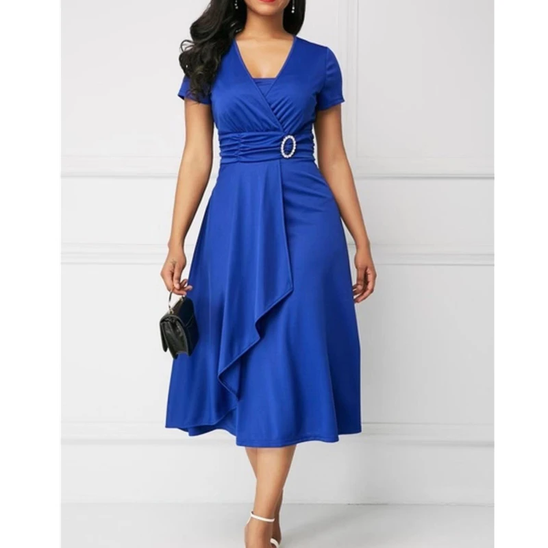 

XL Dress Female 2019 Fashion New Summer Sexy Asymmetric Hem V-Neck Short-Sleeved Party Vestidos Dress H00621