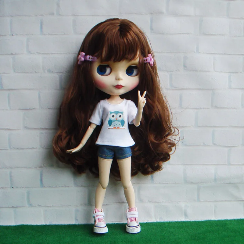 

1 Set 1/6 Doll's T-shirt with Denim Shorts Clothes for Blyth Doll 8 Style