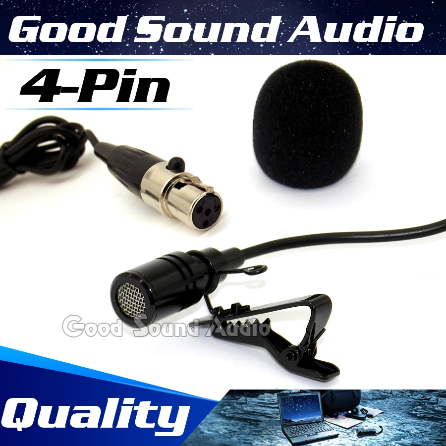 Black Mini XLR 4Pin TA4F 4 Pin Connector Condenser Lapel Lavalier Tie Clip Microphone For SHURE