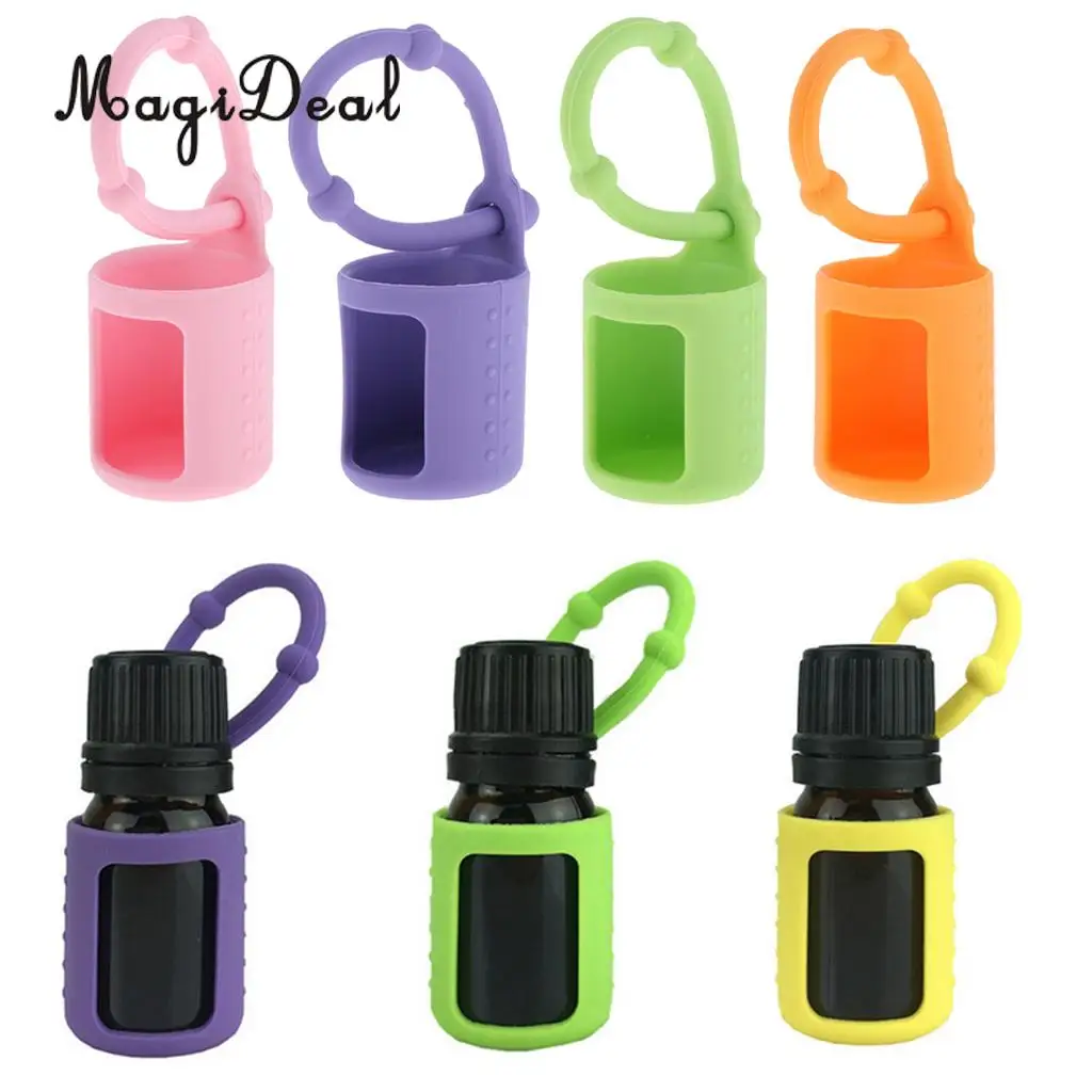4pcs 5ml Silicone Cosmetic Makeup Essential Oil Roller Bottle Sleeves Carrying Storage Case Holder Pink Purple Green Orange