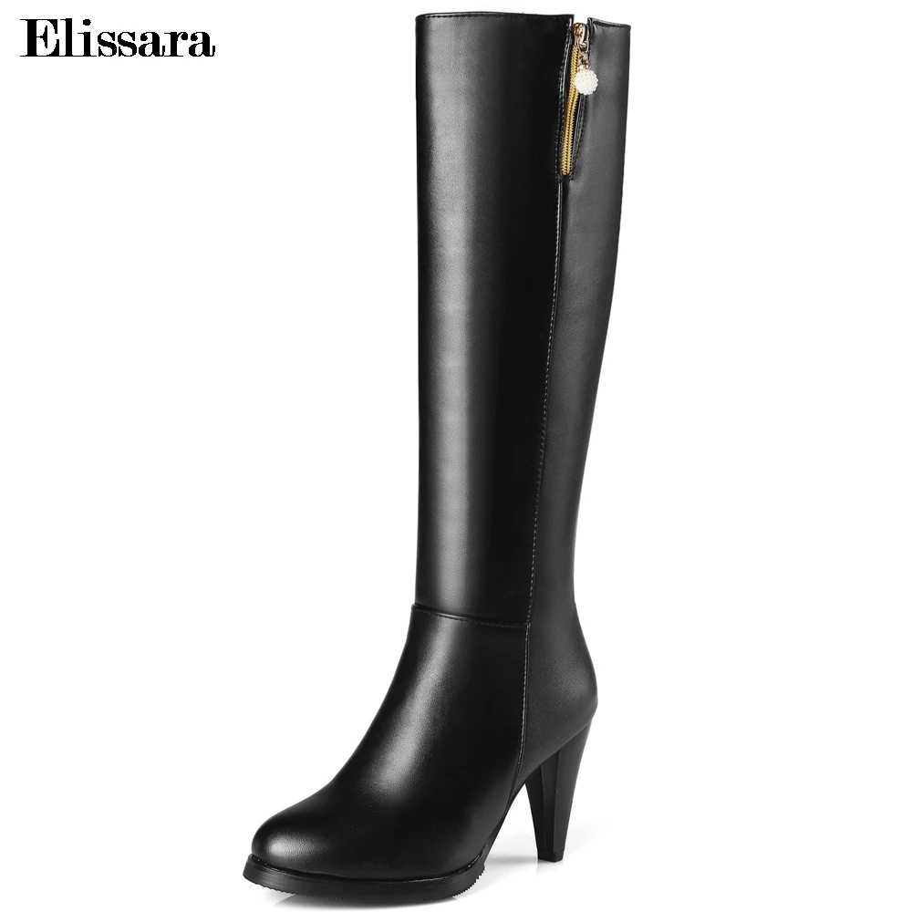 

Elissara Women Winter Boots Women High Heels Knee High Boots Women Fashion Zip Warm Winter Boots Plus Size 34-44