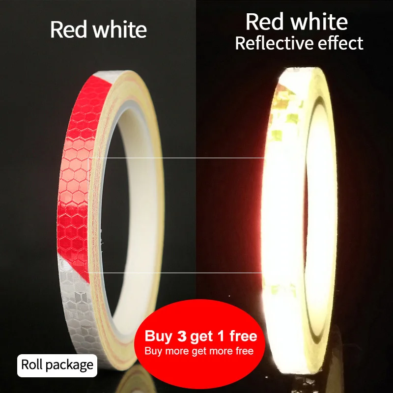 Cycling Accessories Bicycle Reflective Stickers 1CM*800CM MTB Bike Motorcycle Fluorescent Decal Tape Safety Warning CoolChange - Цвет: Red white