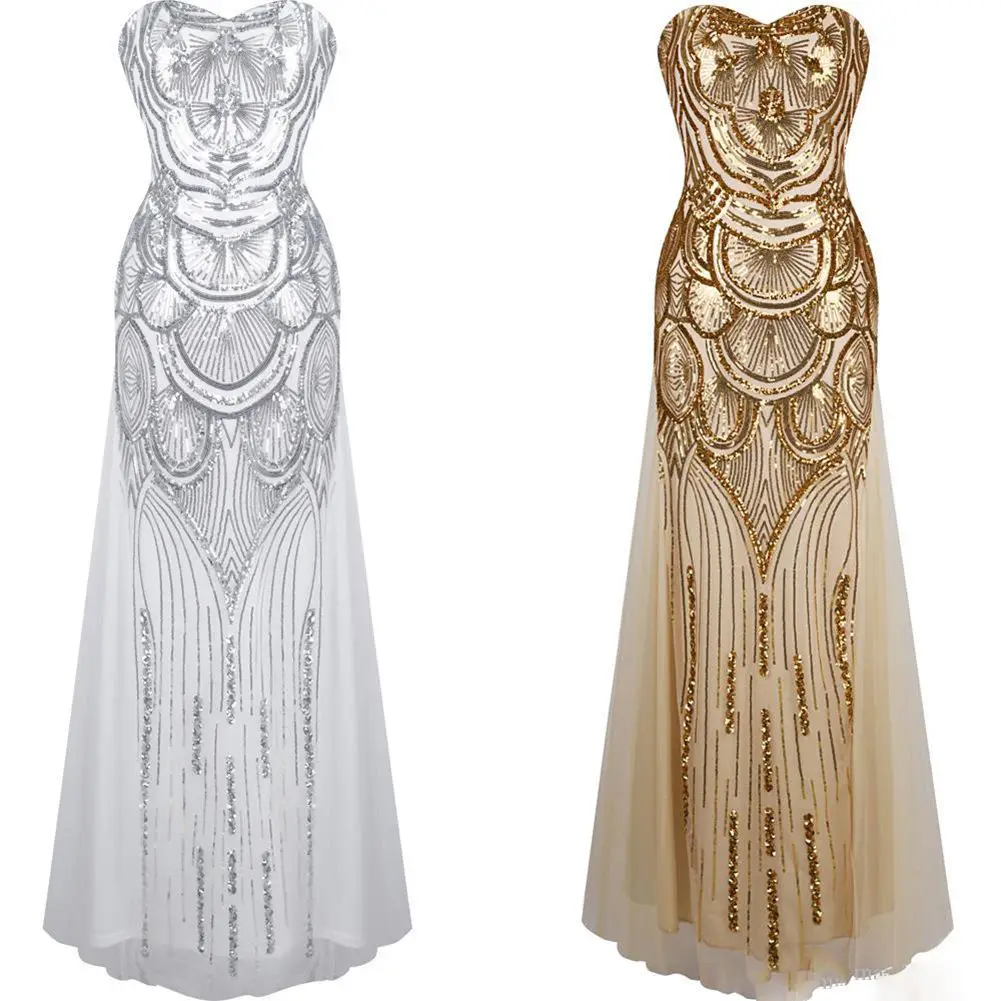 Wholesale new 2017 golden dress long sequins dresses strapless backless strap elegant cultivate one's morality dress Buy Cheap new 2017 golden dress long sequins dresses strapless backless strap elegant cultivate one's morality dress