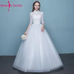 Beauty-Emily кружевные белые Дешевые Длинные свадебные платья 2017 высокие кружевные свадебные платья Vestido de casamento бальное платье