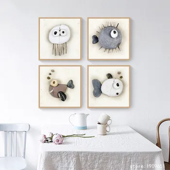 

cotton no frame pastoral cartoon store fish canvas printings oil painting printed on cotton home wall art decoration picture