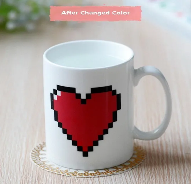Тепловая Пиксельная Волшебная температура изменяющая цвет чашка термочувствительные кружки рукоятка кофе кружки для чая, молока любовные подарки
