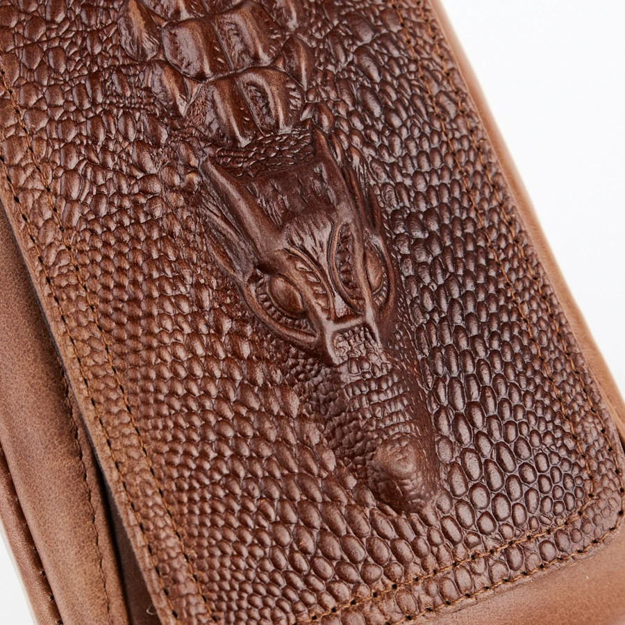 Бренд GO-LUCK, Мужская поясная сумка из натуральной кожи с объемным рисунком аллигатора, Сумка с ремнем через плечо, сумка для сотового/мобильного телефона, чехол для Iphone Plus