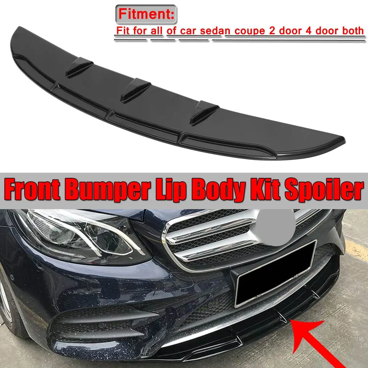1xUniversal Car Front Bumper Lip  Spoiler Diffuser Fins Body Kit Car-styling For Benz For BMW For Civic Glossy Black/Carbon Look