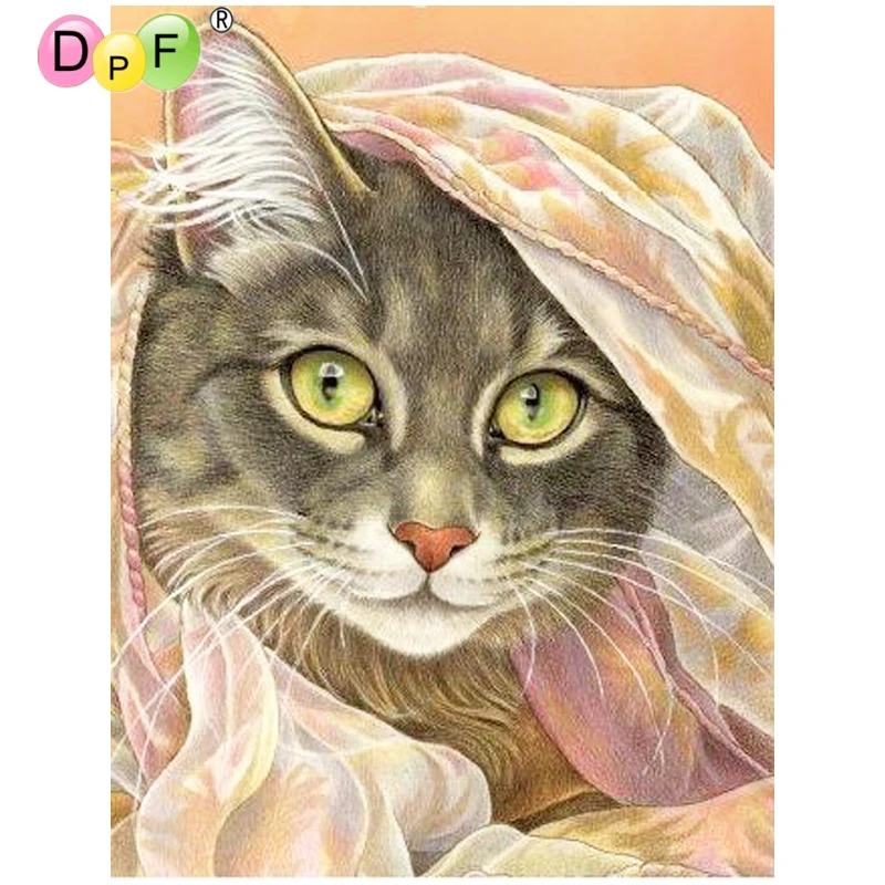 

DPF DIY Gift Diamond Embroidery crafts Curious Scarf Cat 5D full Round Diamond Painting Magic Cube Cross Stitch Mosaic Decor