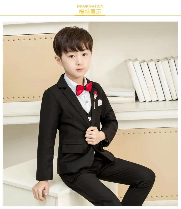 Смокинг в европейском и американском стиле, детский деловой костюм свадебный черно-белый костюм для мальчиков с цветочным узором, праздничная одежда для мальчиков на день рождения