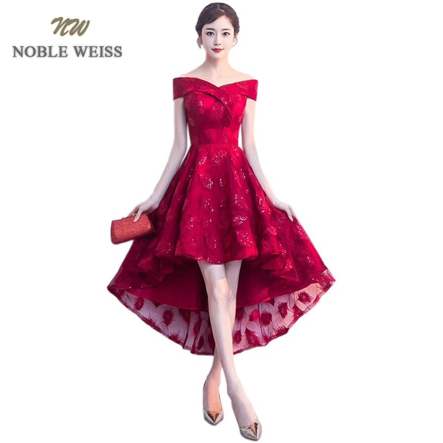 

NOBLE WEISS Elegant Sweetheart Prom Gowns Asymmetrical Formal Evening Gown Lace Prom Dress Free Shipping