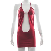 Красный Кожезаменитель новые высококачественные мокрого вида без бретелек виниловый сексуальный клубный костюм Горячая леди шнуровка мини платье секс флирт белье