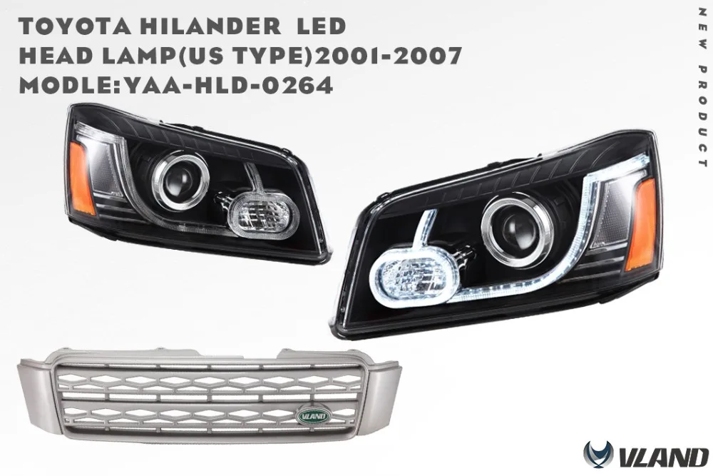 Автомобильная передняя фара VLAND для HIGHLANDER светодиодная 2000 2001 2002 2003 2007 с
