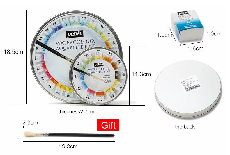 Peobeo 12/24 цвет s ТВЕРДАЯ ВОДА Набор цветных кисточек с красками с кистью для краски круглая жестяная коробка Акварельная краска пигмент комплект, принадлежности для живописи