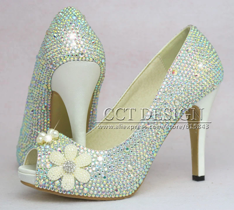 white iridescent heels