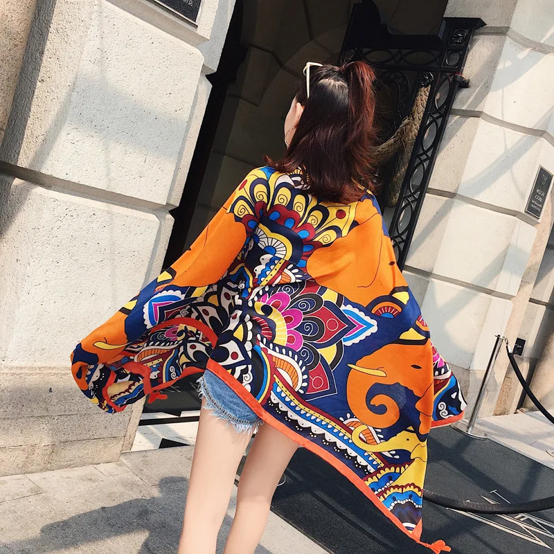 

2019 Summer Women Scarf Korean Version of The New Sunscreen Shawl Variety National Style Cotton Printed Ladies Scarves Pashmina