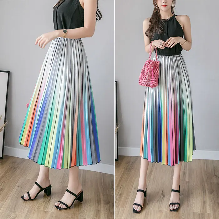 ATKULLQZ high quality factory direct spring summer clothes new rainbow skirt long skirt big swing woman skirt with lining