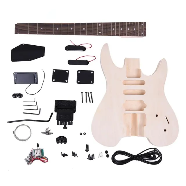 Best price at $181 Cheap DIY inacabado Kit Guitarra Eletrica Basswood Rosewood Fingerboard Corpo de Bordo Neck Projeto Especial Sem Cabecote