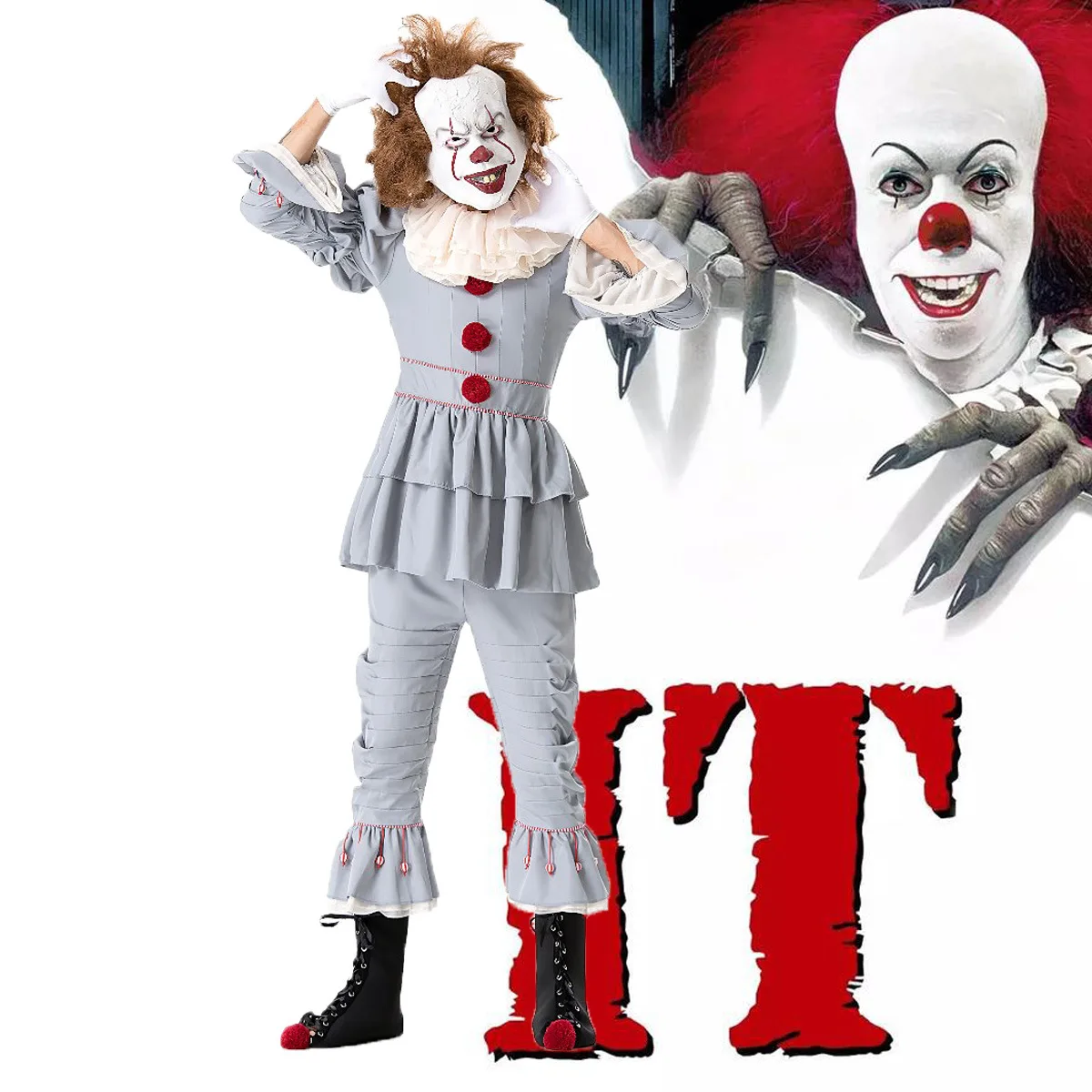 

2019 New Clown Back Soul COS Penney Wise Cosplay Halloween Costume Clown Penny Wise