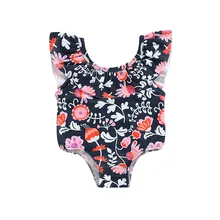 Купальники для девочек; модные милые и удобные летние Детские бикини без рукавов для девочек; пляжный Цельный купальник с цветочным принтом; D300314