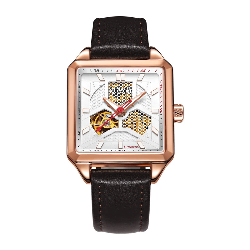 

Oubaoer Men'S Automatic Mechanical Watch Fashion Trend Authentic Hollow Square Business Mechanical Watch Leather Strap