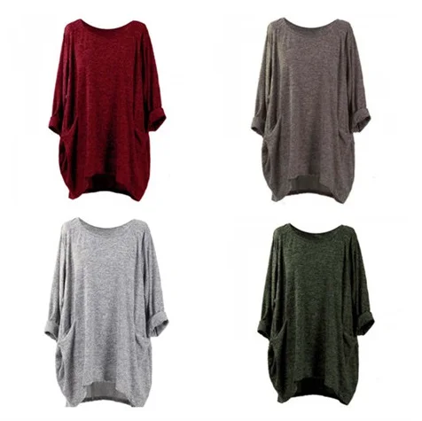 Women Loose Irregular Long Shirt Casual Round Neck Tops Autumn Pullover Plus Size S-5XL T-shirt Tee 4 Colors