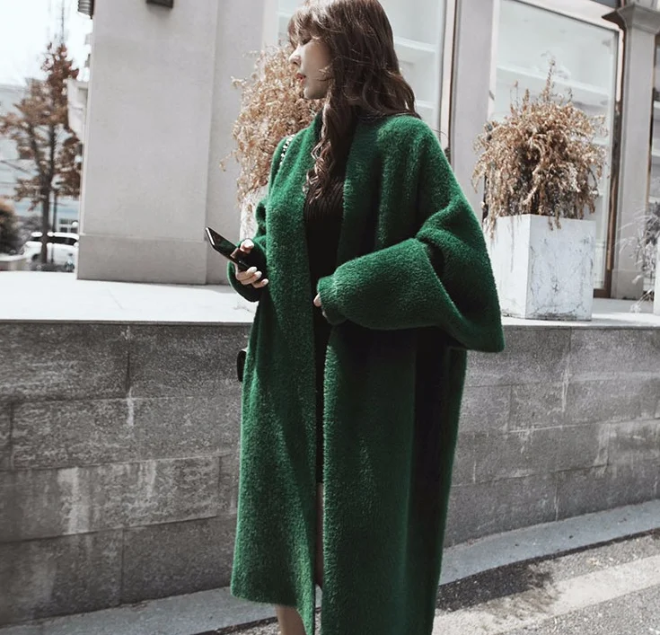 Women's Synthetic Mink Cashmere Long Sweater Green 2