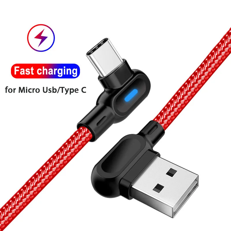 25 см 1 м 2 м 90 градусов mi cro Usb type C кабель для быстрой зарядки Usbc mi crousb кабель Led Usb C для Xiaomi mi A3 Red mi 8 Note 7 K20 Pro