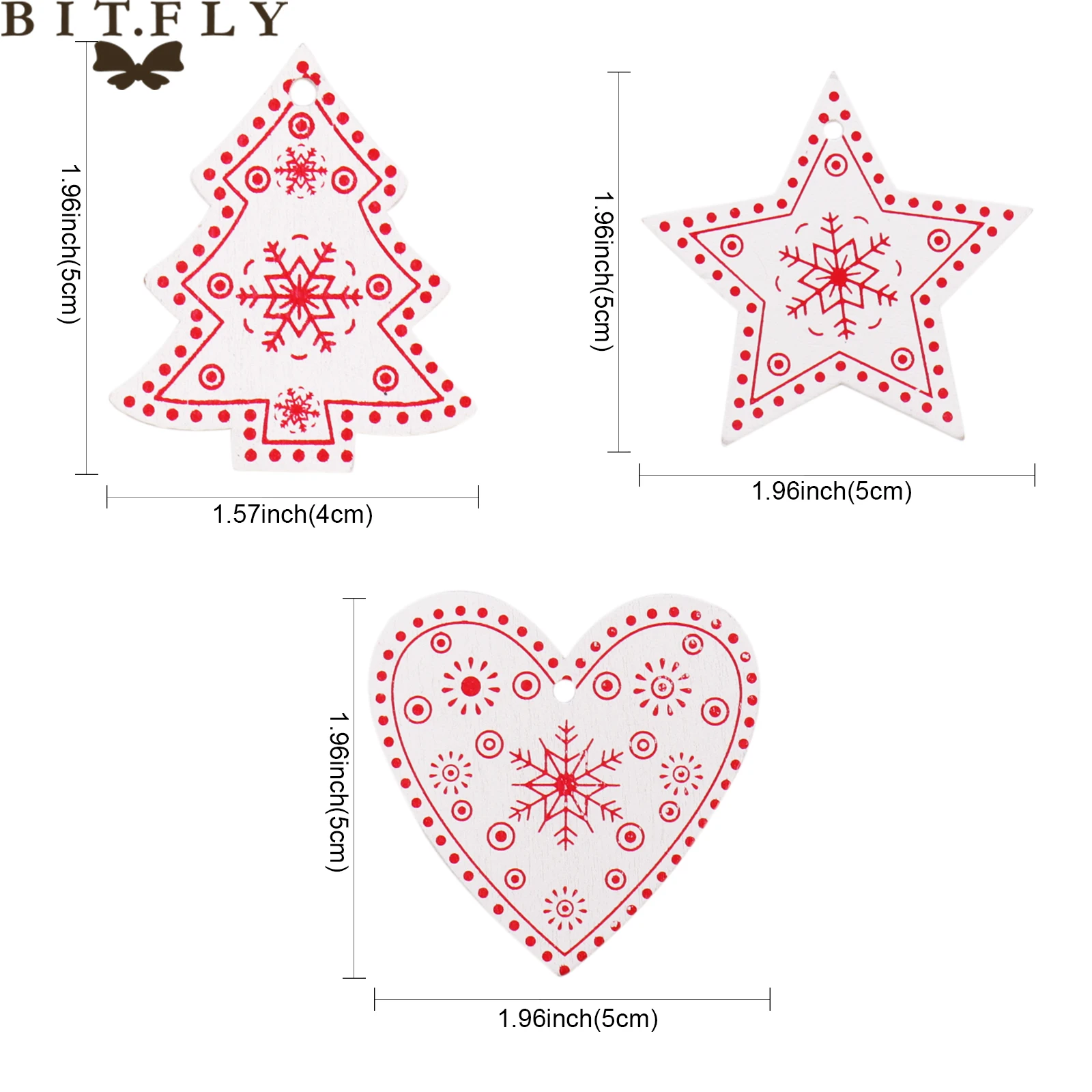 10 шт. Рождественская Красная белая деревянная Снежинка Рождественская елка Сердце Звезда вечерние украшения подвеска для изготовления дома DIY Подвесной деревянный орнамент