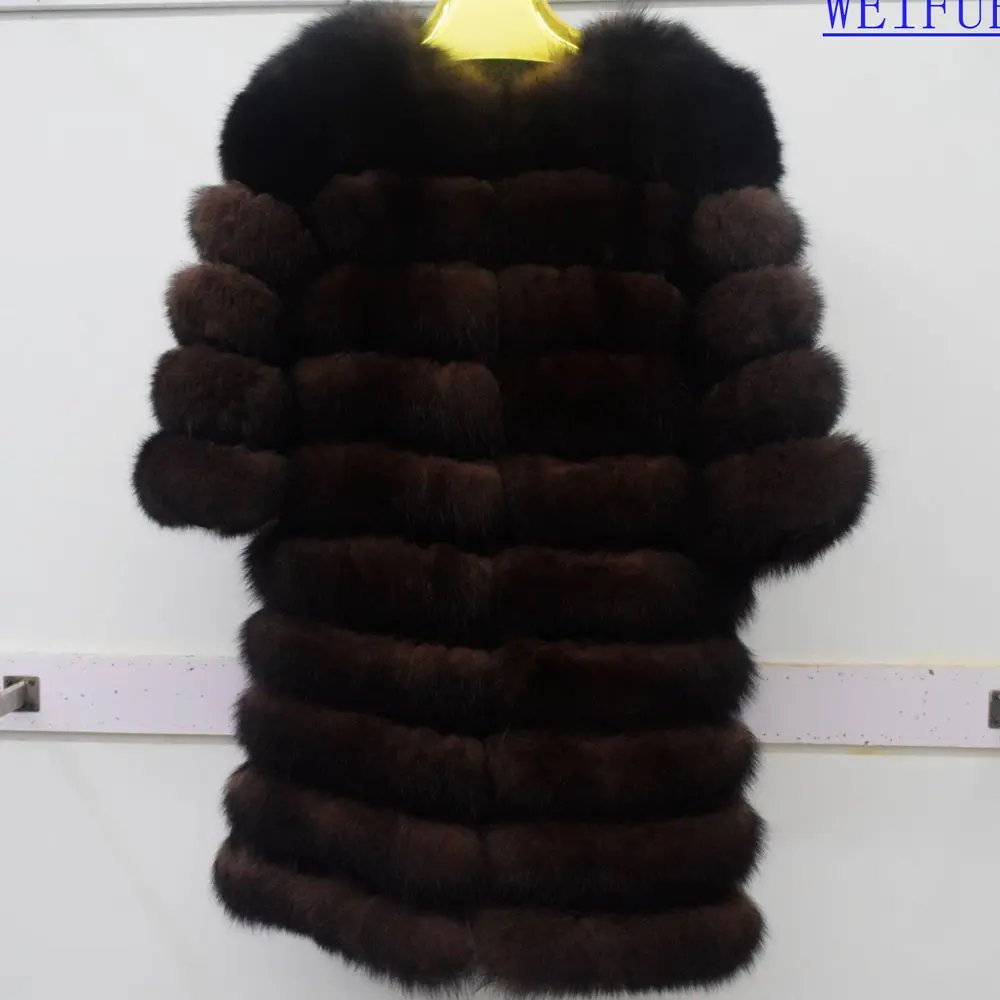 Натуральный Лисий мех высокого качества лисий мех пальто с рукавами - Цвет: Sable