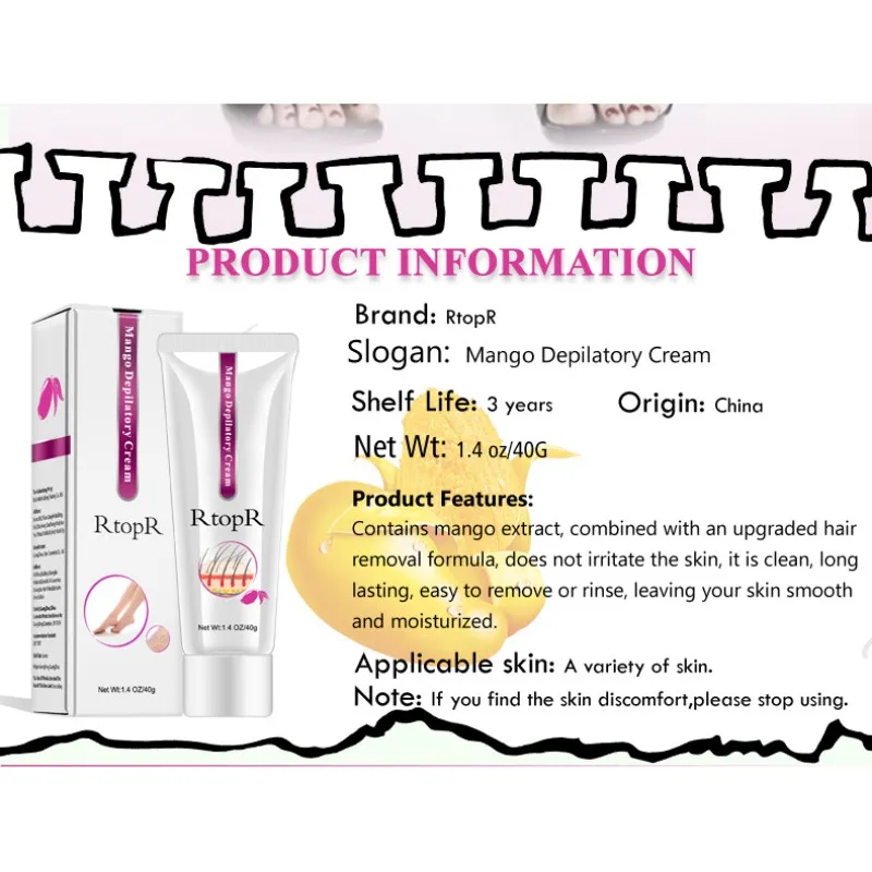 Mango Depilatory Cream Body Painless Effective Hair Removal Cream Men Women Whitening Hand Leg Armpit Hair Loss Product 2018 new