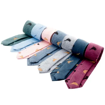 

1Pcs Men's Fashion Bird Necktie Cotton Ties 6cm Printed Leaf Slim Tie Gray Blue Feather Skinny Neck Ties Red For Men Wedding