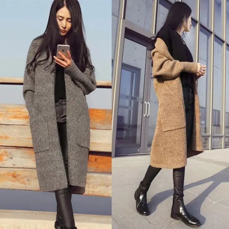 

Winter Coat Casual Solid Color Women Clothing O-Neck Long Sleeve Cardigans Office Lady Female Warm Woolen Coat S084