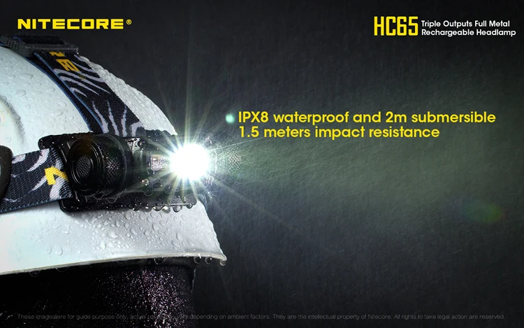 NITECORE HC65 налобный фонарь CREE XM-L2 U2 1000Lumes перезаряжаемый водонепроницаемый фонарь для кемпинга и путешествий 18650 аккумулятор