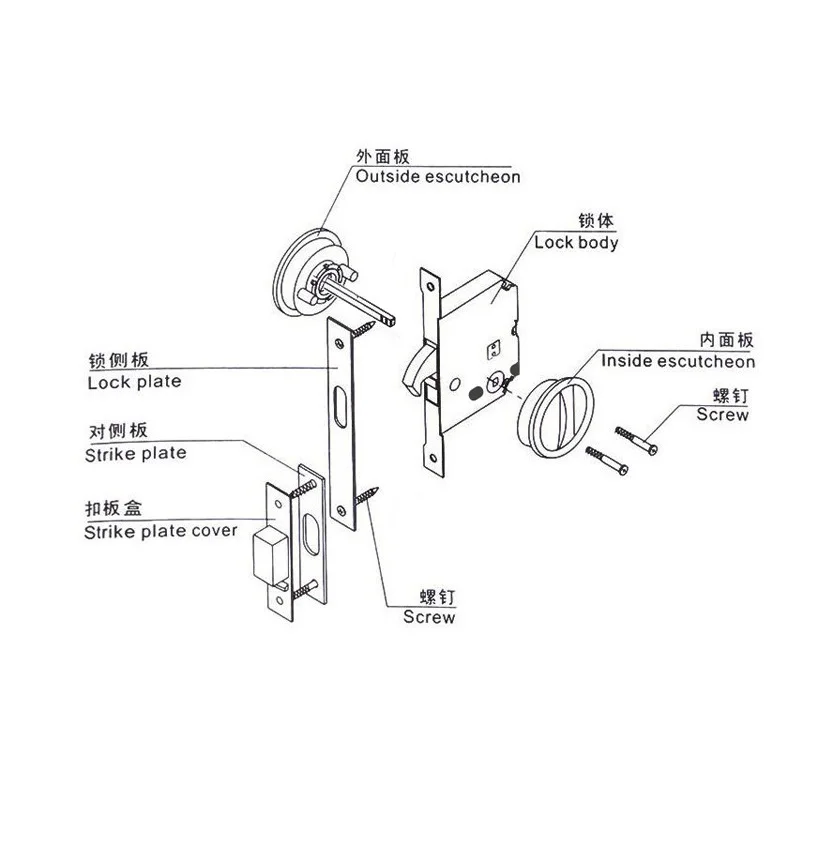 Sliding Door Lock set Kit 35-50mm Door Thickness Hook Lock Pocket door Round Sliding Door Lock set Kit 35-50mm Door Thickness Hook Lock Pocket door Round