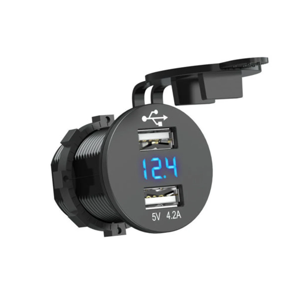 

USB Car Charger Socket Power 5V 2.1A /4.2A 12V-24V LED Digital Voltmeter Marine Charger Adapter Universal for Phone Vehicle