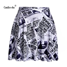 Candice Elsa женские юбки цифровая печать оптом и в розницу черно-белая газета плиссированная юбка skt1109