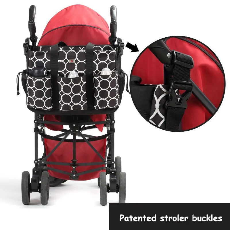 Shoulder and Stroller Diaper Bags, Waterproof, Polka-dot, Nappy Nursery Tote Bags with Changing Pad 09