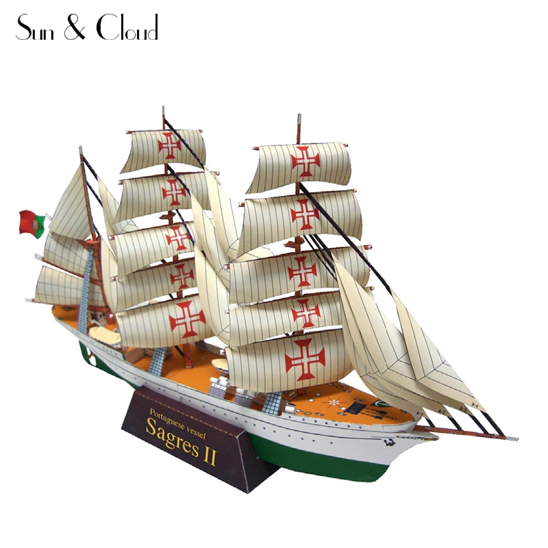 

1:300 3D Portuguese Navy NRP Sagres Tall Ship Sailing School Ship Paper Model Assemble Hand Work Puzzle Game DIY Kids Toy