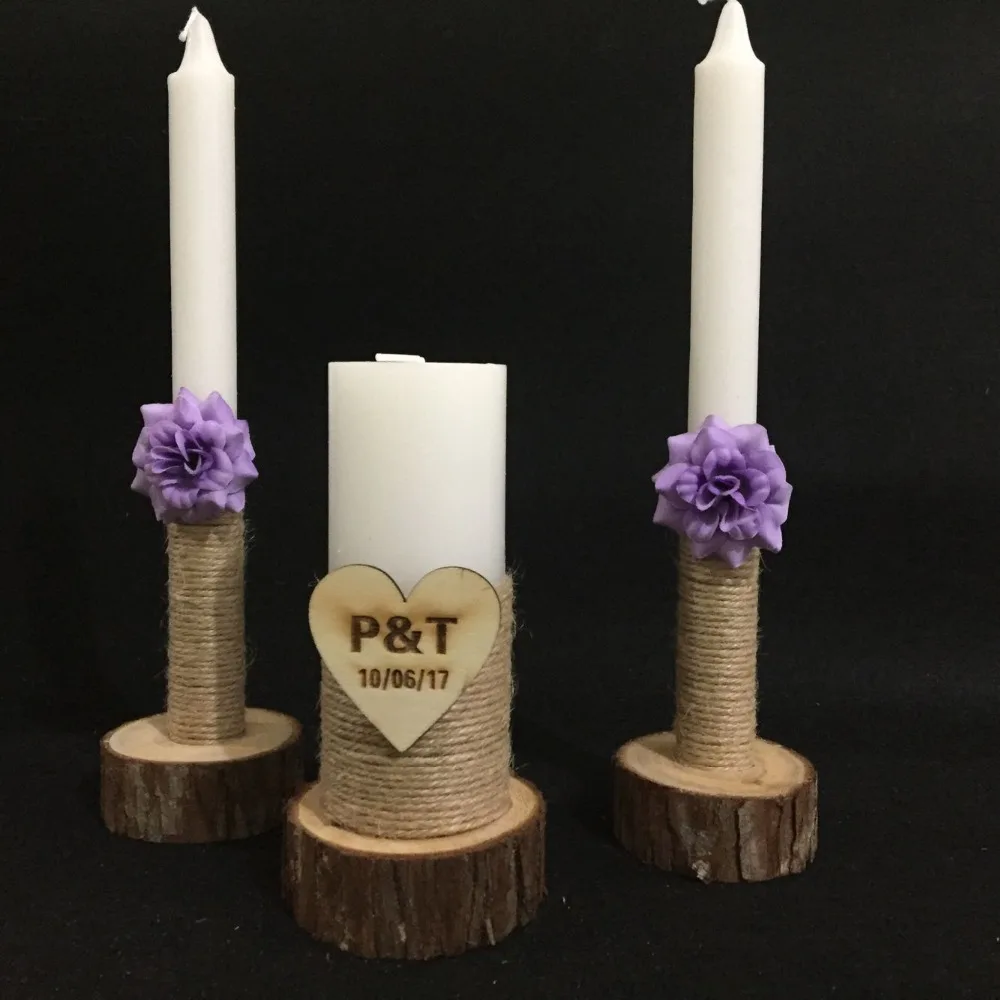 Garden Outdoors Garden Decor Rustic Wedding Candles Wedding Ceremony Unity Candle With Purple Flowers Custom Wedding Unity Candles Set Of 3 Garden Decor Pioneeracademyedu Com