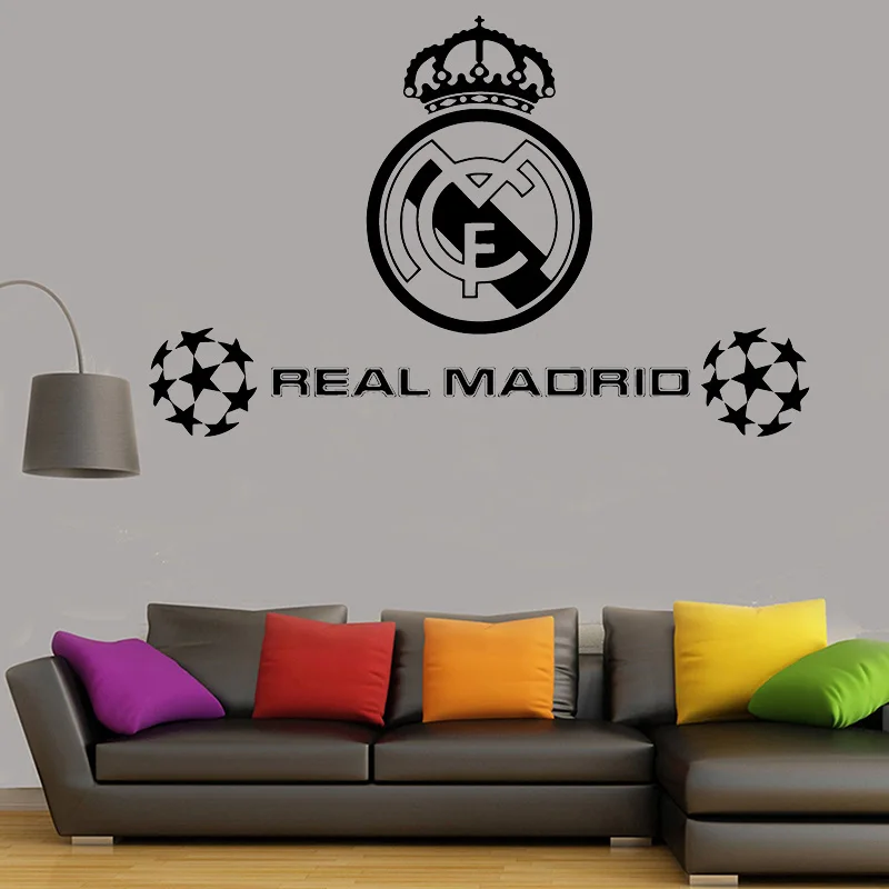 Soccer Ball Football Club Real Madrid Logo Sticker Vinyl Wall Decals For Walls Room Decoration Boys Bedroom Poster Mural D14